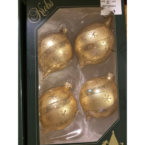 Krebs Christmas Glass Bulb Ornaments Gold Velvet Glitter Swirls & Stars 3 Boxes - Picture 3 of 10